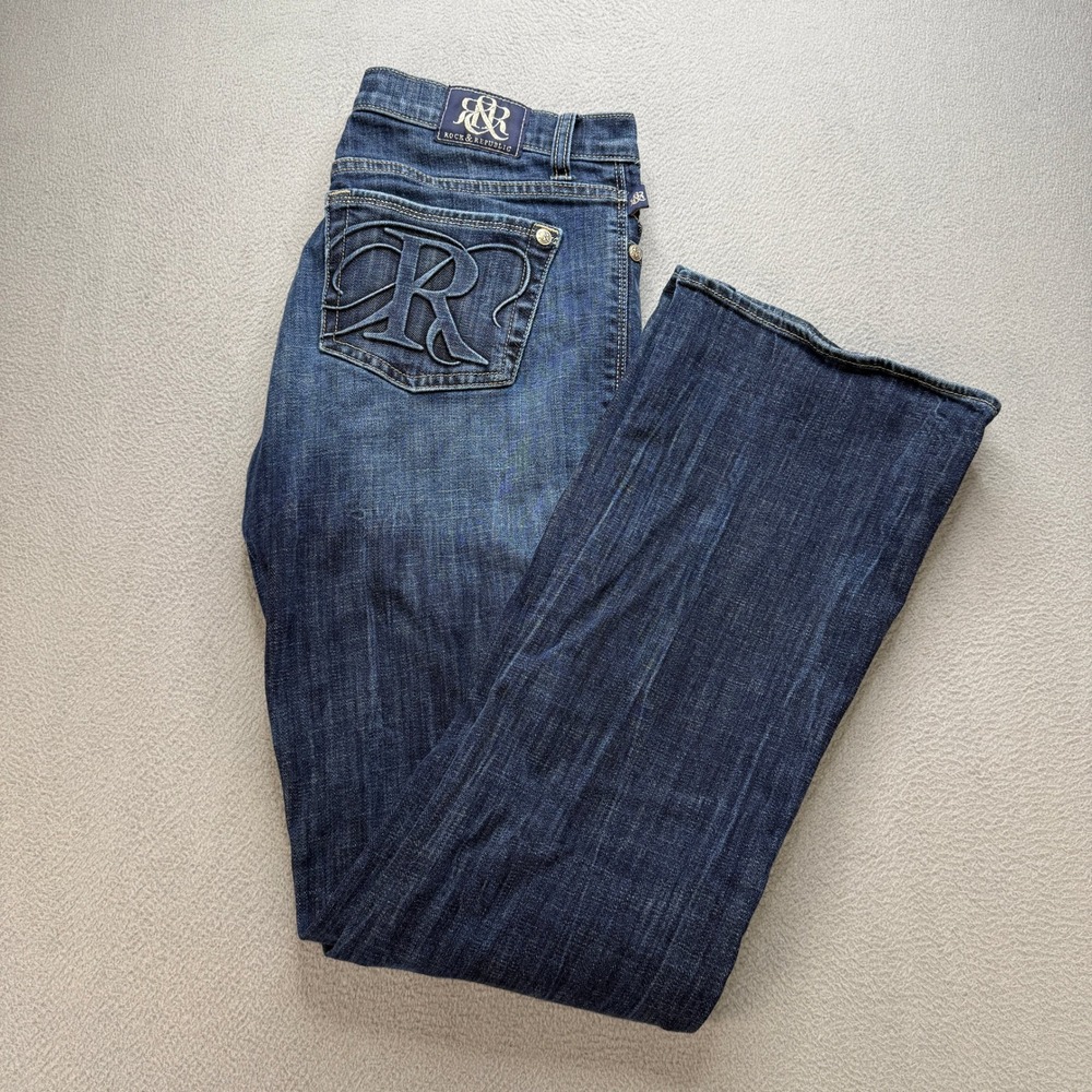 Rock & Republic Kasandra Bootcut Jeans Womens 10 Blue Denim Cotton Stretch Flare